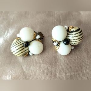 Vintage West Germany Unique Beaded Earrings - Clip - Signed